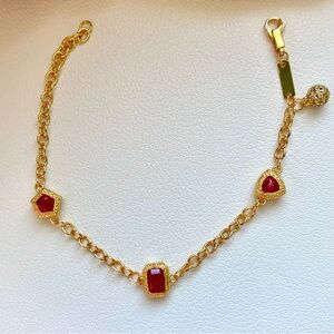 Gold Chain Bracelet with Red Gem Accents